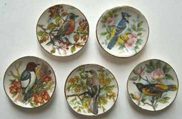 Dollhouse Miniature Bird with Flower Plate 6Pcs.